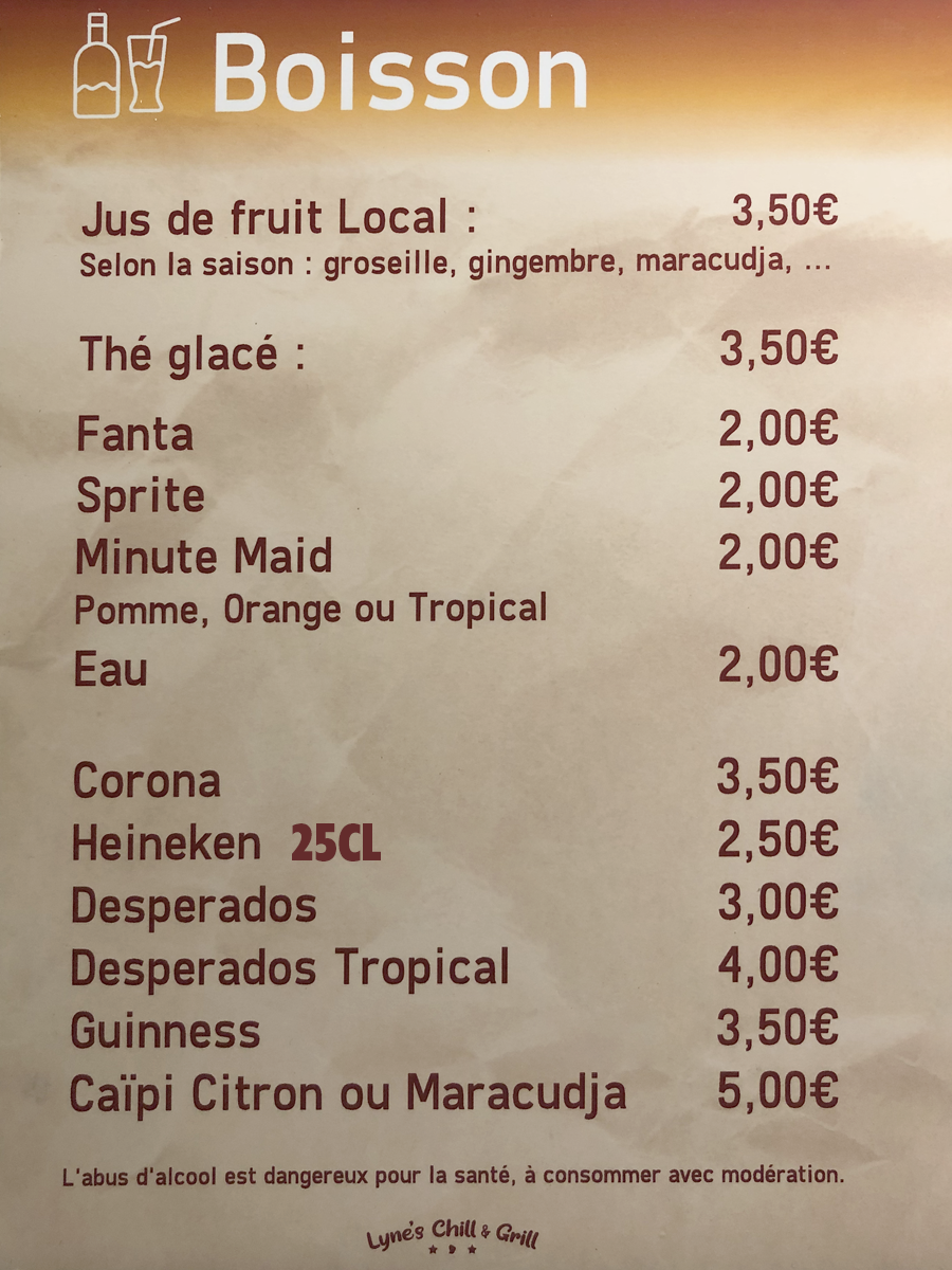 Menu Boissons