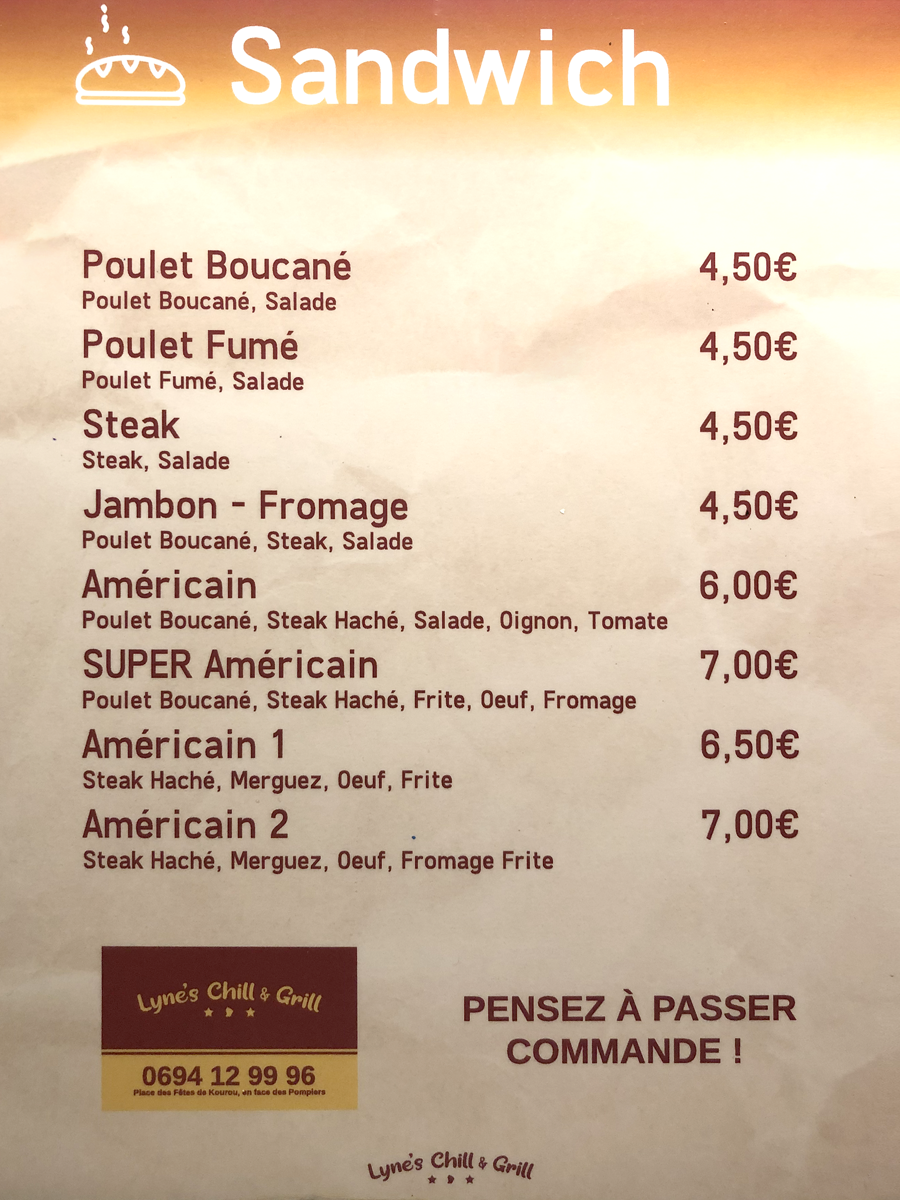 Menu Sandwich