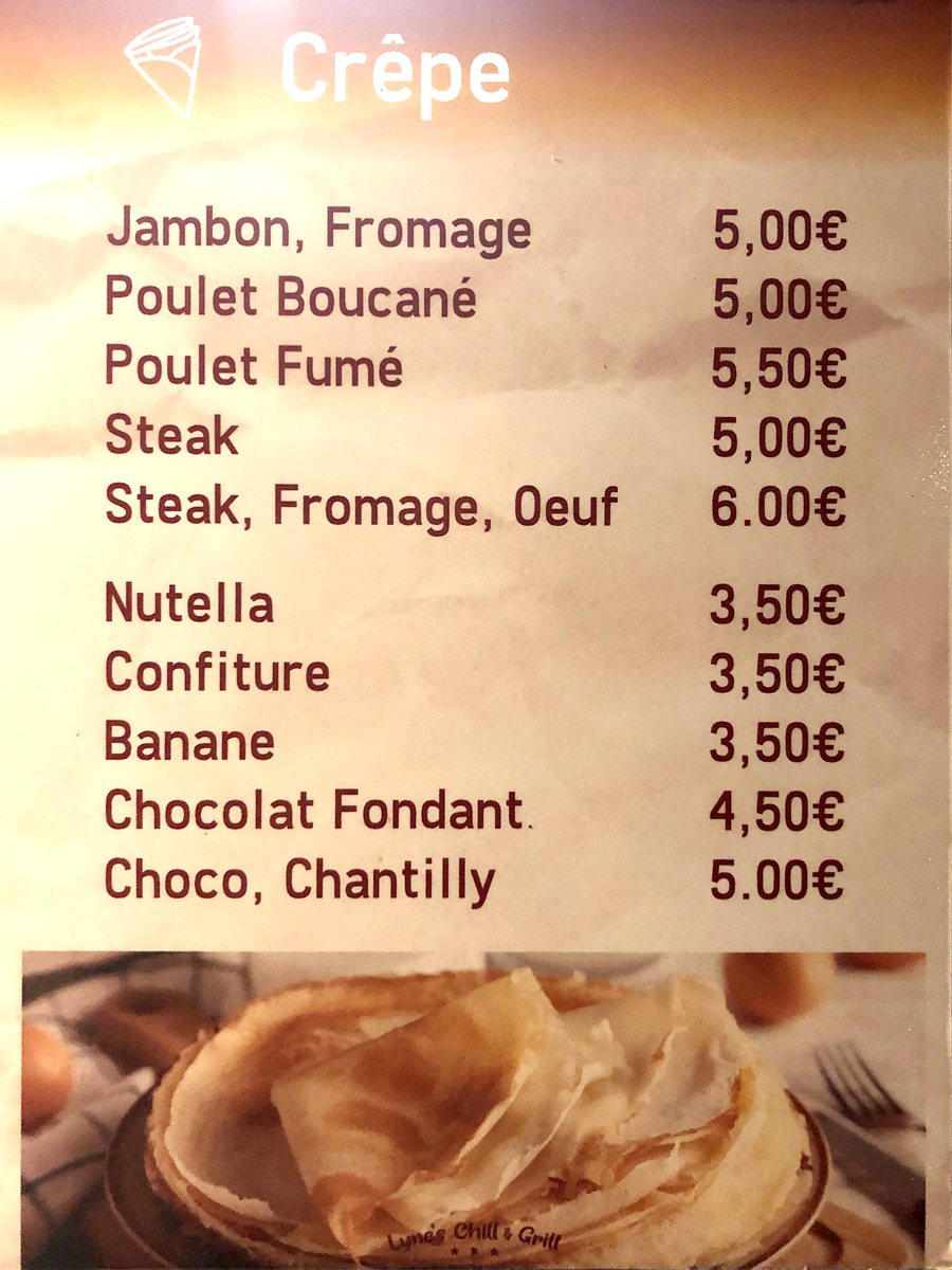 Menu Crêpes